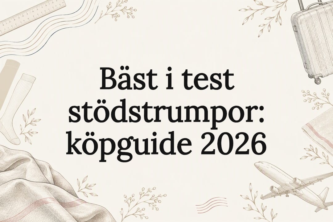 Dekorativ omslagsbild för köpguide om stödstrumpor