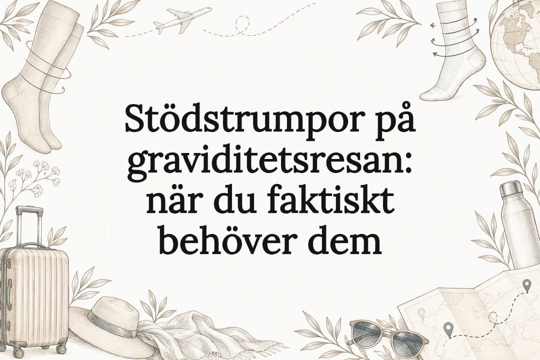 Omslagsbild med stödstrumpa och reseprylar